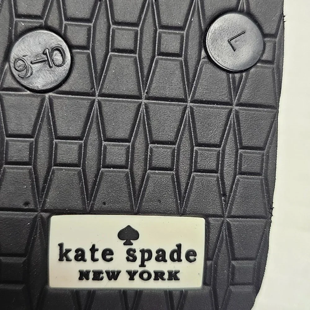 New Kate Spade New York Black White Polka Dot Flip Flops Pink Stripe Sandals 9 M